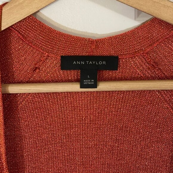 Ann Taylor Metallic Sparkle Open-Front Cardigan – Orange – SZ L - Picture 4 of 6